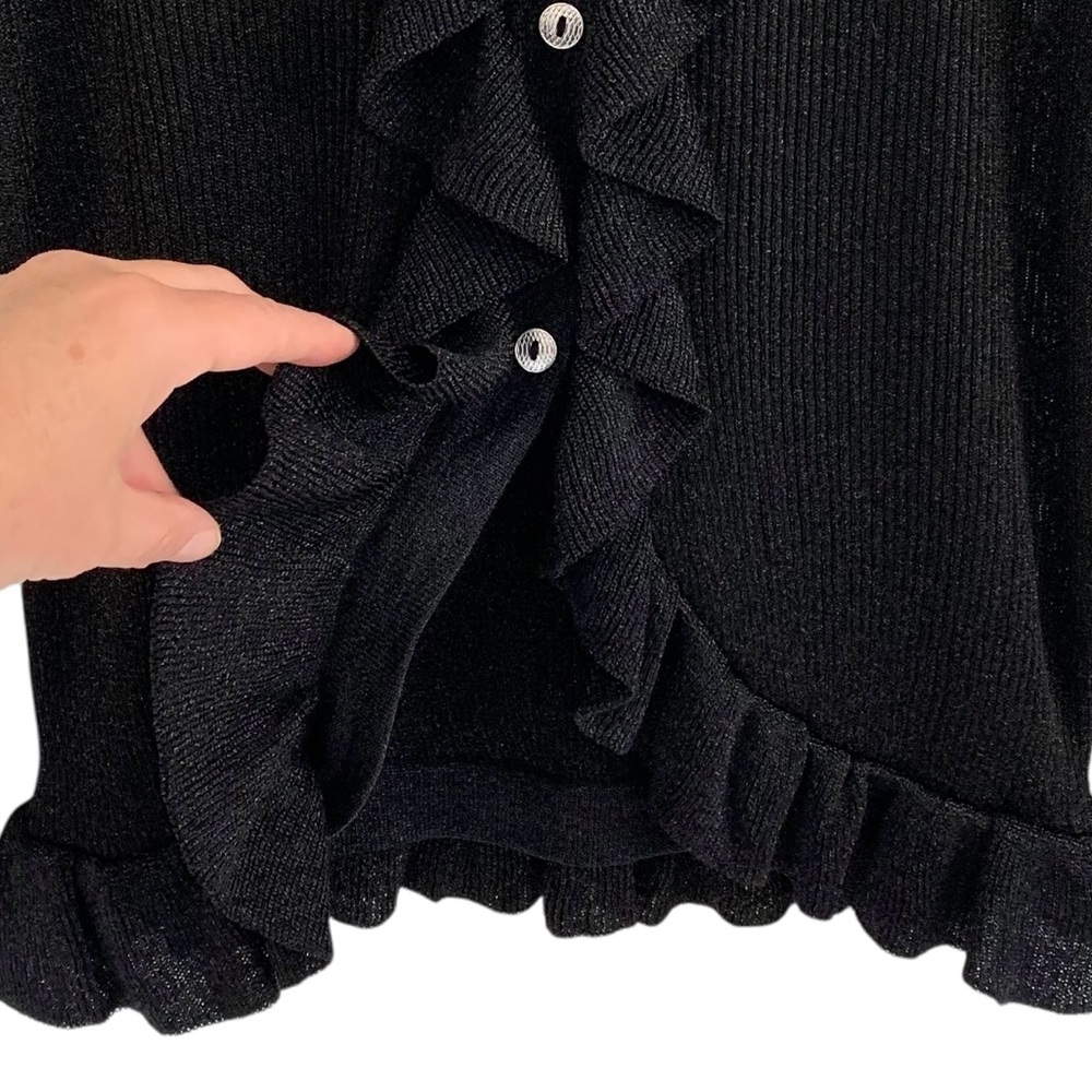 Vintage Yves Saint Laurent Black Metallic Ruffled Lapel Cardigan- Rare Find - Picture 6 of 11